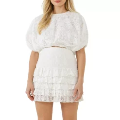 Laced Bubble Cropped Blouse