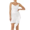 Asymmetrical Waterfall Drapped Satin Mini