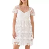 Crochet Lace Bustier Puff Mini Dress