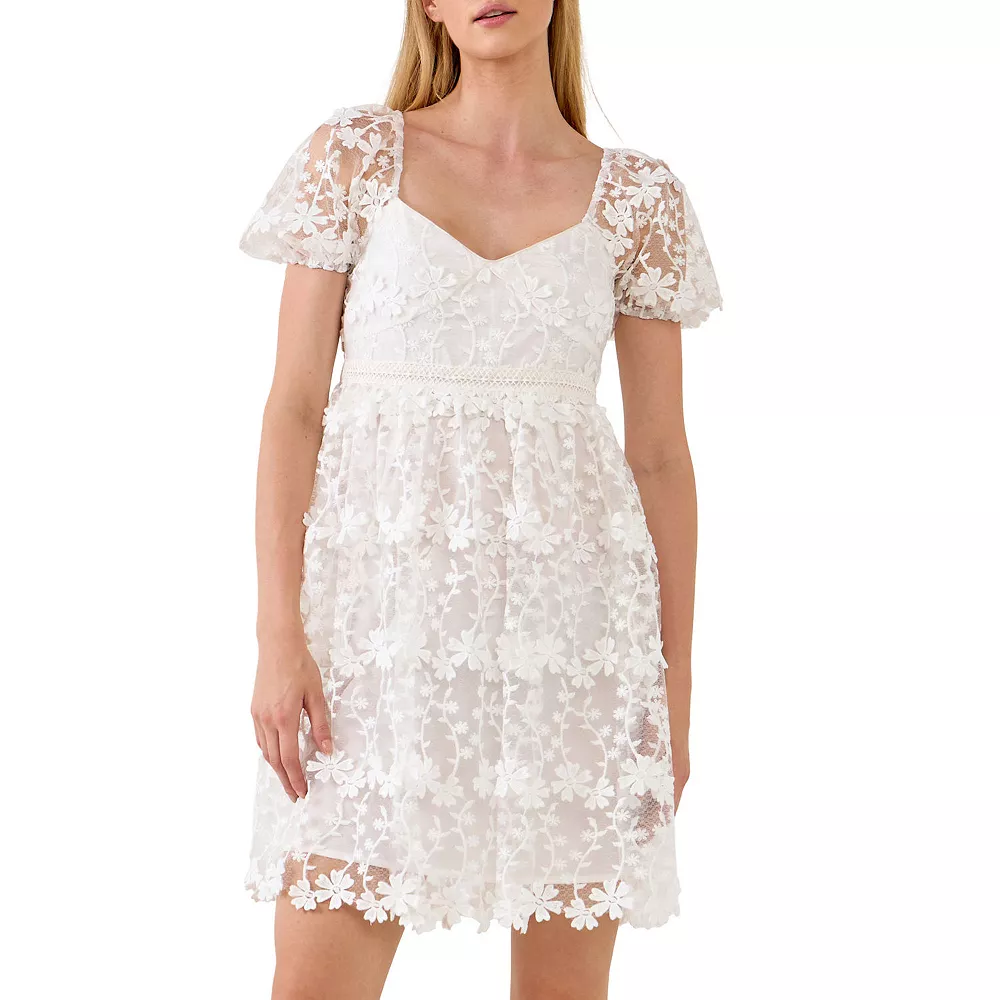 Crochet Lace Bustier Puff Mini Dress