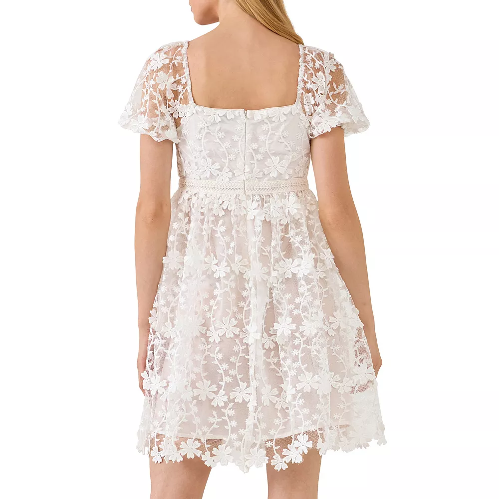 Crochet Lace Bustier Puff Mini Dress - Image 2