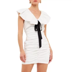 Balloon Ruffle Pleated Mini Dress