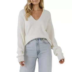 V-neckline Long Sleeve Sweater