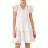 Eyelet Mixed Media Mini Dress
