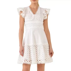 Eyelet Mixed Media Mini Dress