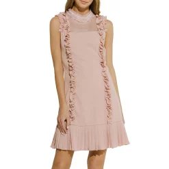 Mixed Media A Line Dress with Ruffle Details