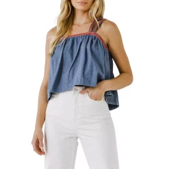 Embroidery Detailed Denim Top