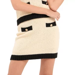 Knit Mini Skirt with Gold Buttons