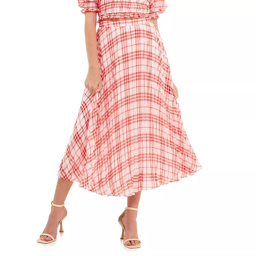Gingham Pleated Midi Skirt