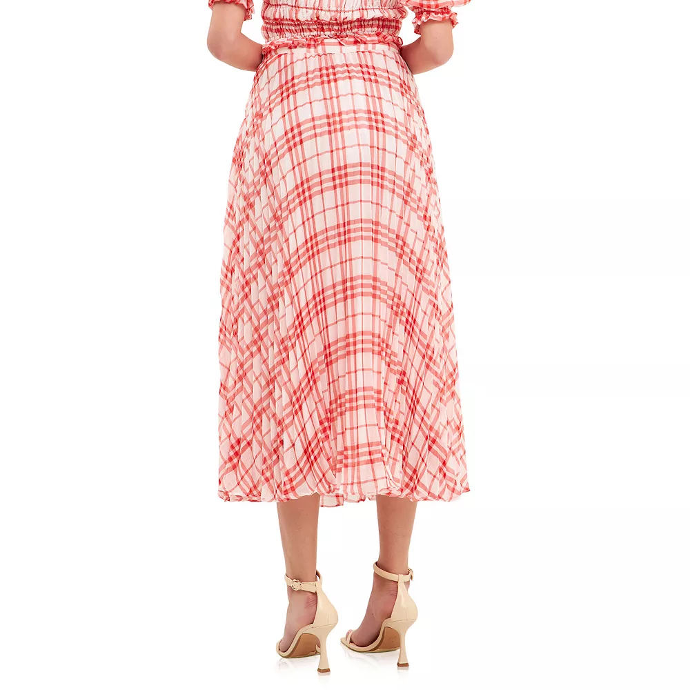Gingham Pleated Midi Skirt - Image 2
