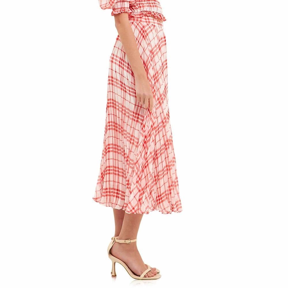 Gingham Pleated Midi Skirt - Image 3