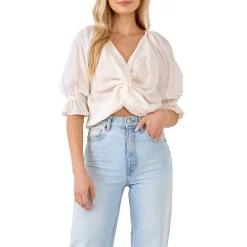 Front Twisted Puff Sleeve Top
