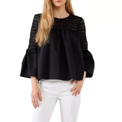 Lace with Poplin Bell Sleeve Blouse