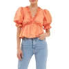 Ruffle Detail Top with Puff Sleeves