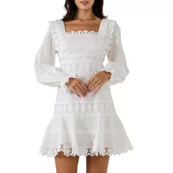 Square Neckline Lace Trim Dress
