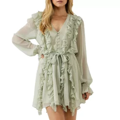 Button Down Ruffle Mini Dress