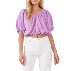 Cropped V-neckline Puff Top