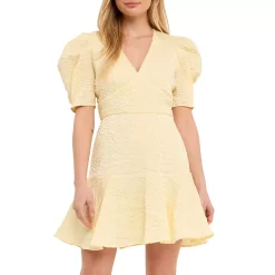 Texture V-neck Mini Dress