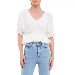 Floral Embroidered Smocked Off Shoulder Top