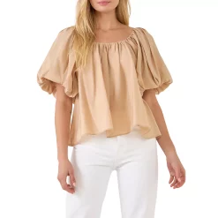 Pleated Puff Sleeve Top