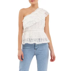 One Shoulder Square Laced Top