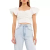 Shirring Detail Puff Sleeve Cropped Top