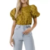 Texture Fabric Top w/ Puff Short Sleeve