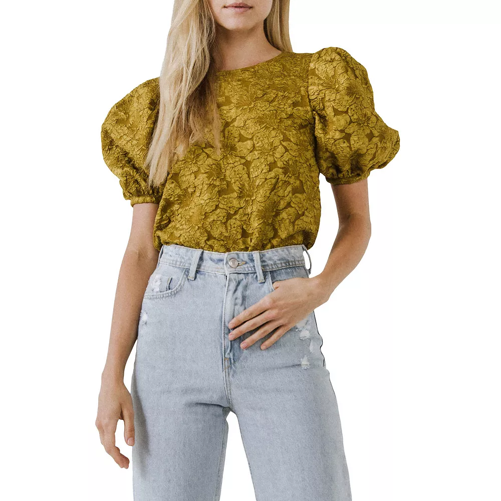 Texture Fabric Top w/ Puff Short Sleeve