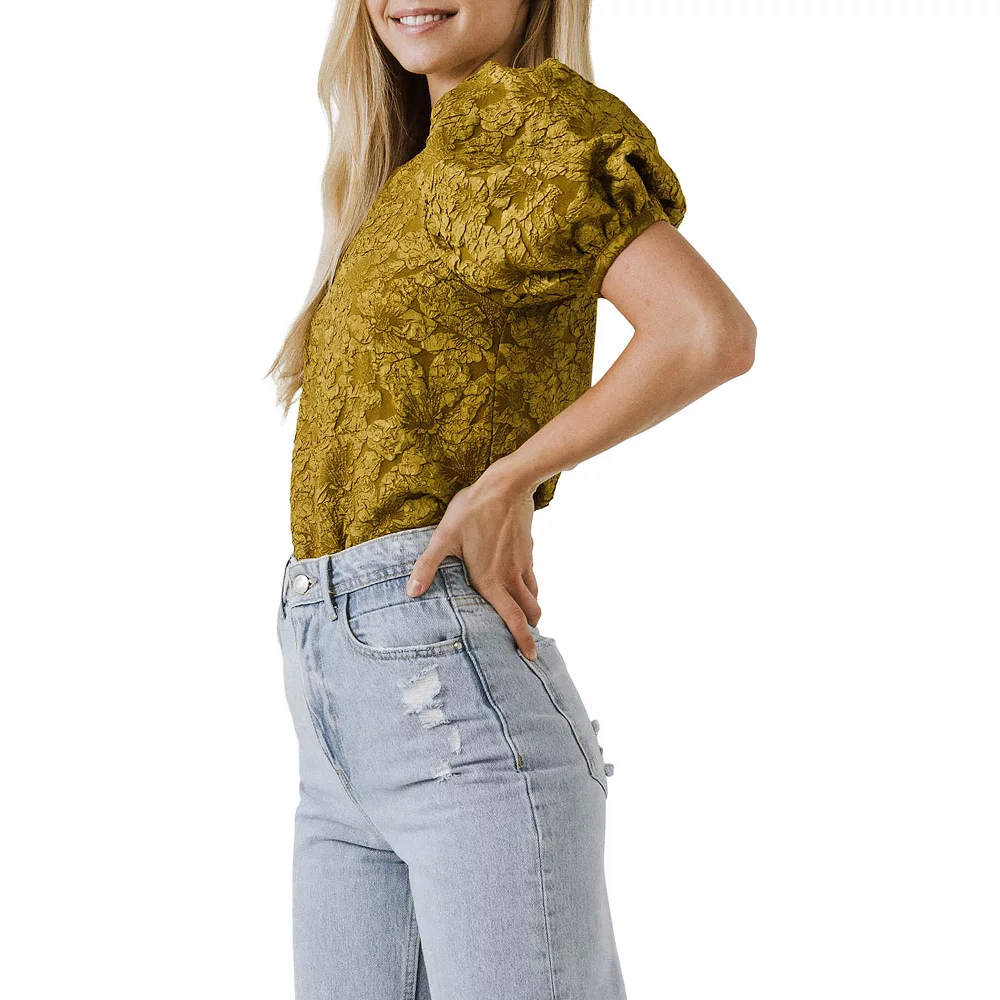 Texture Fabric Top w/ Puff Short Sleeve - Image 3