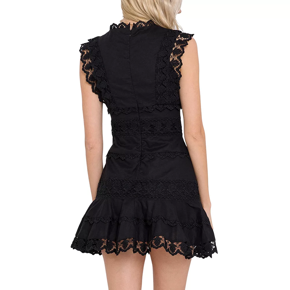 Plunging Neck Lace Trim Dress - Image 2