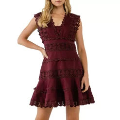 Plunging Neck Lace Trim Dress