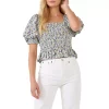 Jacquard Floral Smocked Puff Sleeve Top