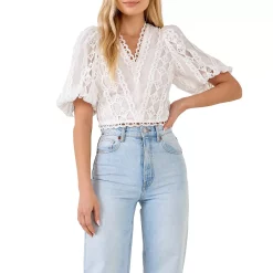 Laced V-Neck Puff Sleeve Top