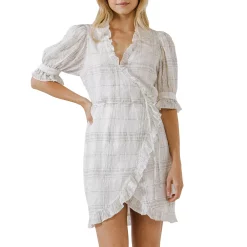 Check Print Linen Wrap Dress