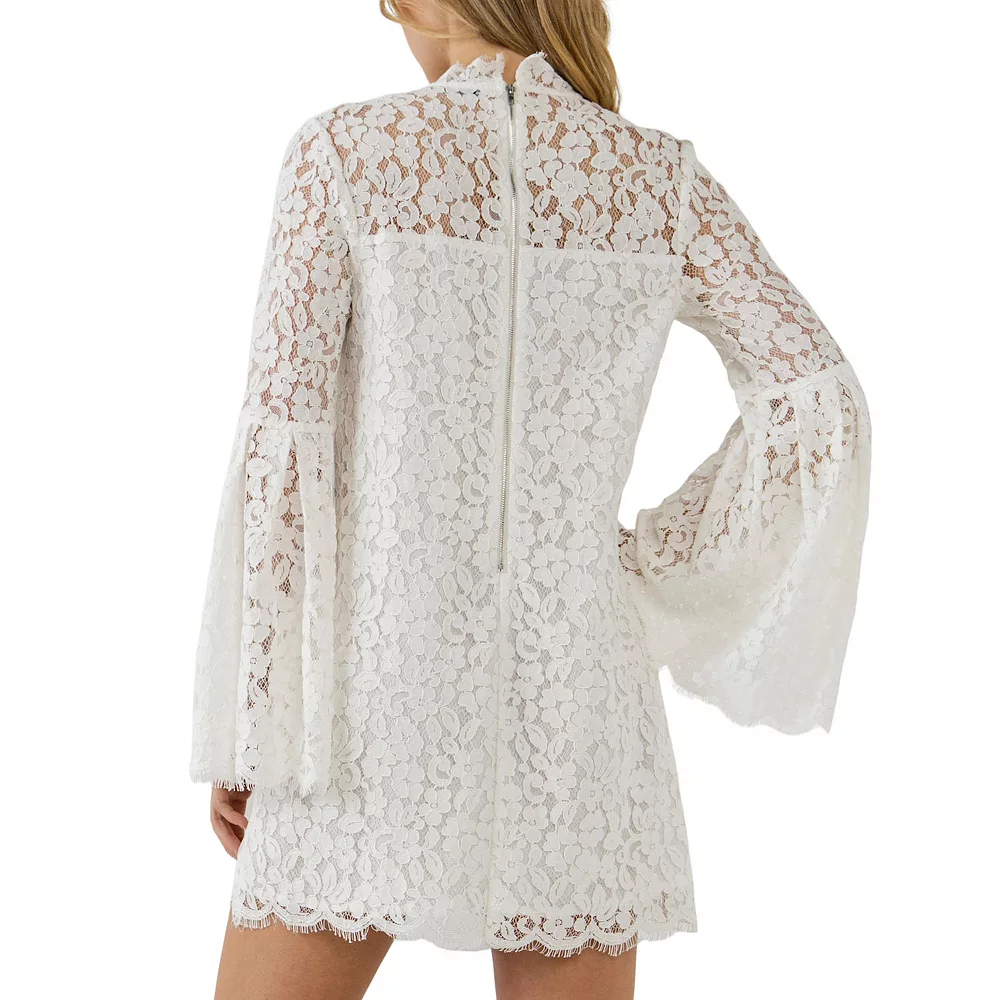 Bell Sleeves V Neck Lace Dress - Image 2
