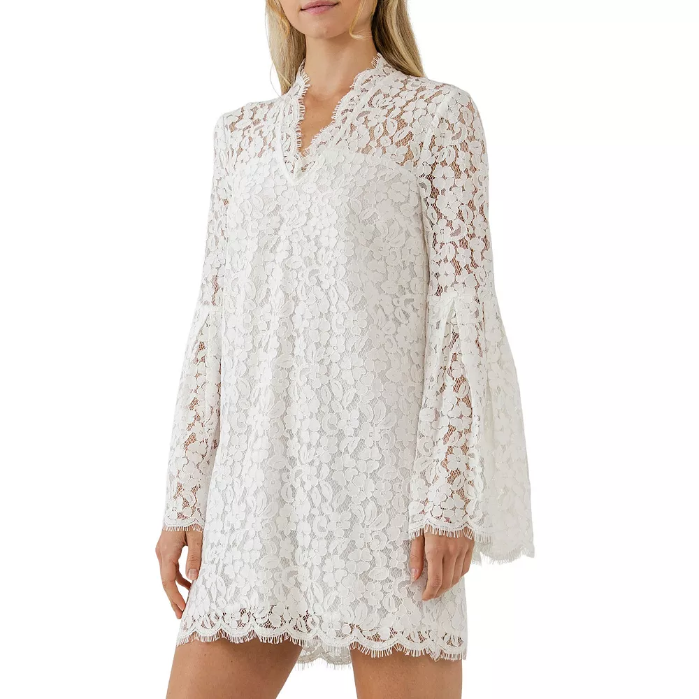 Bell Sleeves V Neck Lace Dress - Image 3