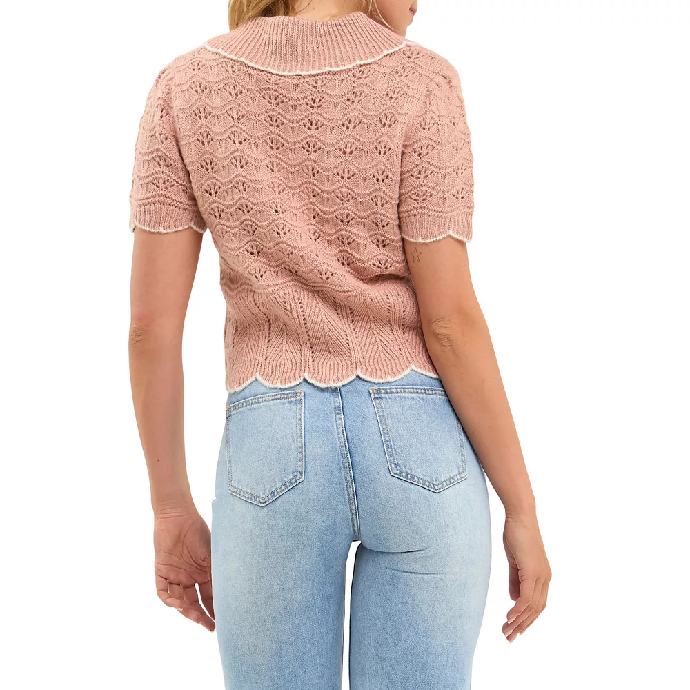 Short Puff Sleeve Scalloped Knit Top - Image 2