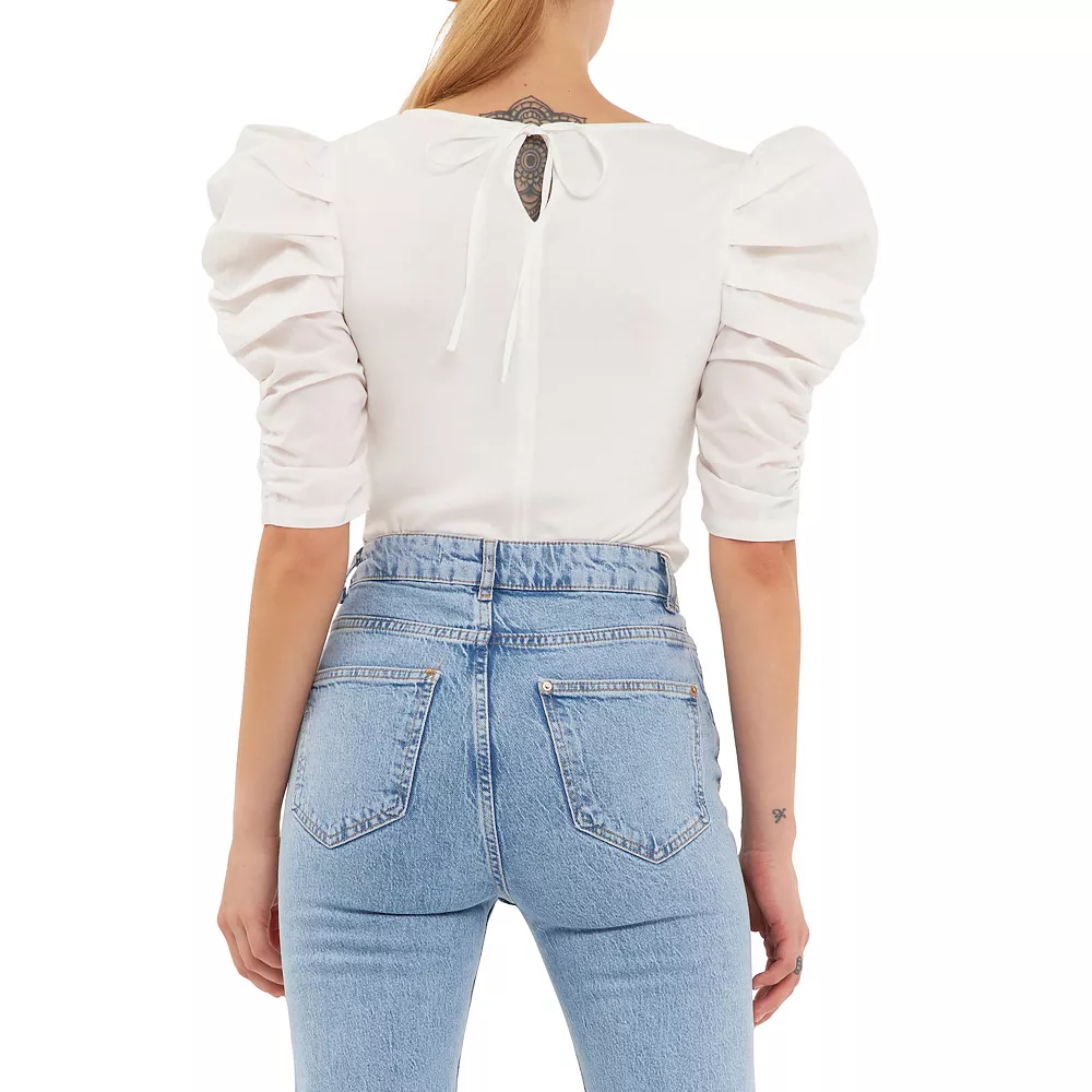 Mixed Media Puff Sleeve Top - Image 3