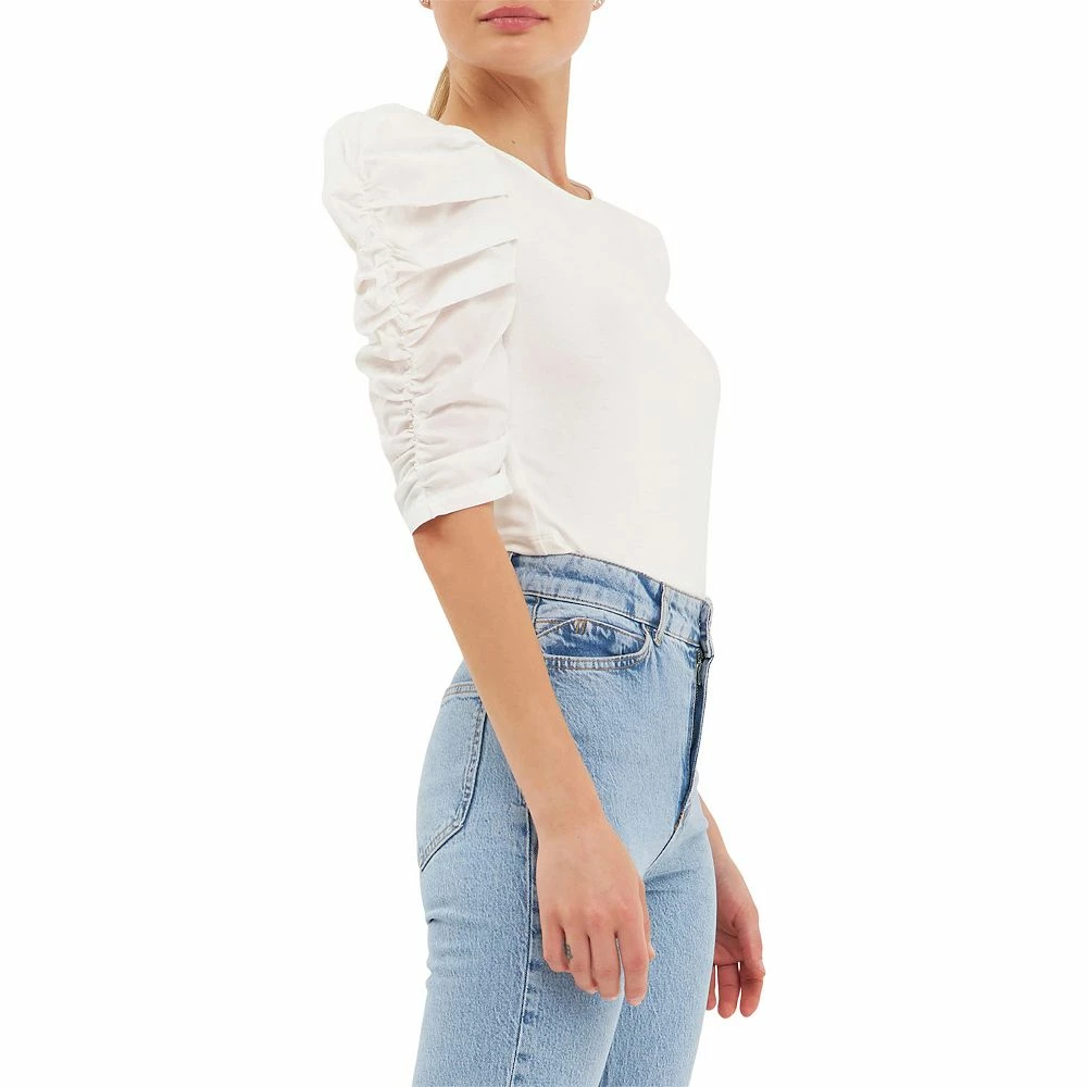 Mixed Media Puff Sleeve Top - Image 4