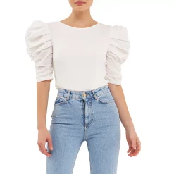 Mixed Media Puff Sleeve Top