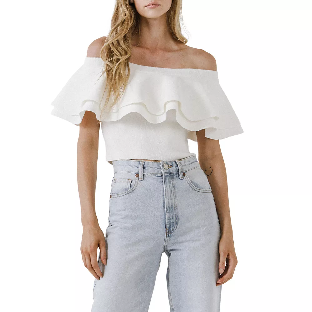 Off The Shoulder Crop Knit Top
