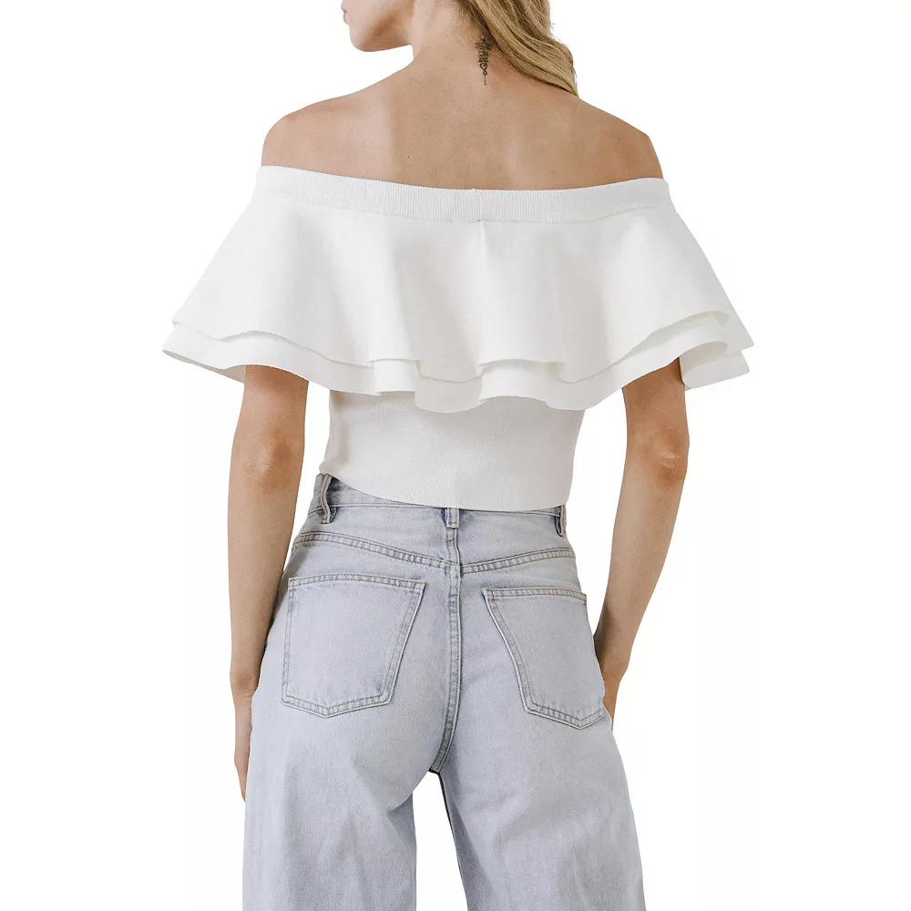 Off The Shoulder Crop Knit Top - Image 2