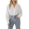 V-neckline Puff Long Sleeve Top