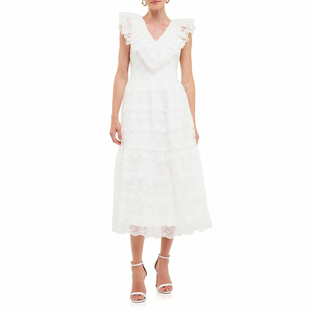 Floral Embroidery Organza Midi Dress