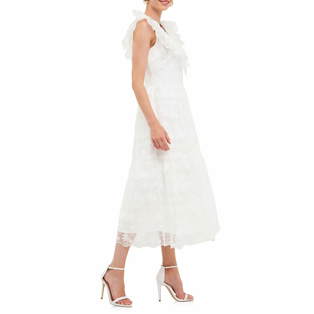 Floral Embroidery Organza Midi Dress - Image 3