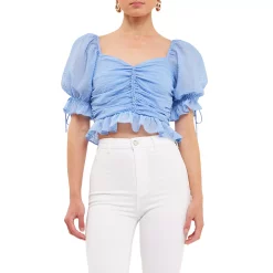 Chiffon Gridded Gathered Top