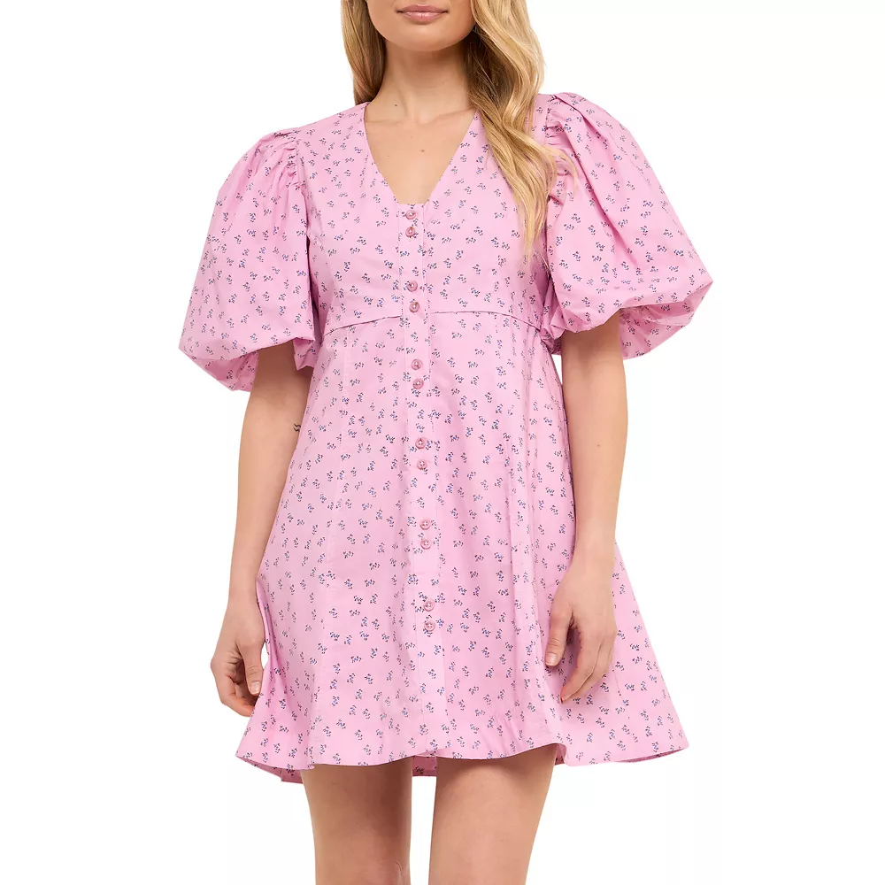 Floral Print Mini Dress with Button Detail