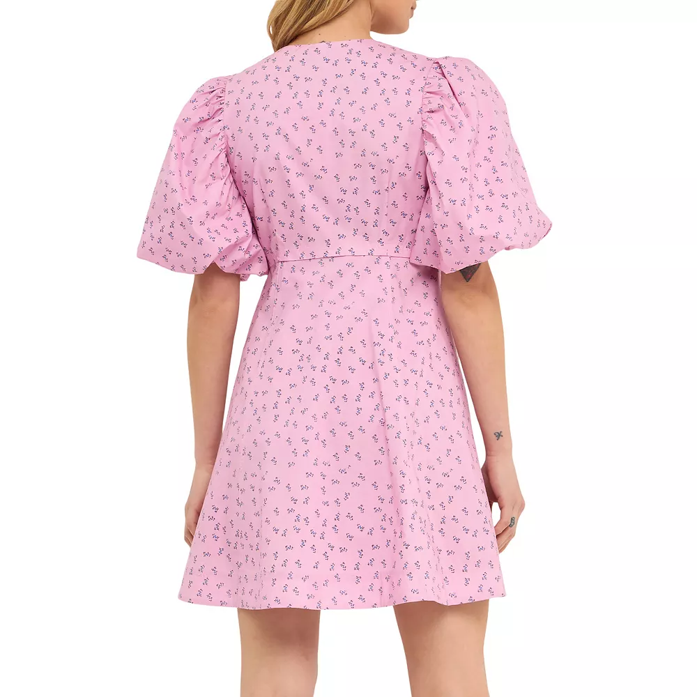 Floral Print Mini Dress with Button Detail - Image 2