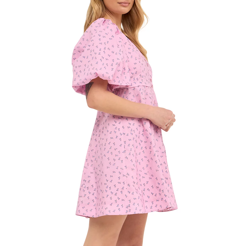 Floral Print Mini Dress with Button Detail - Image 3