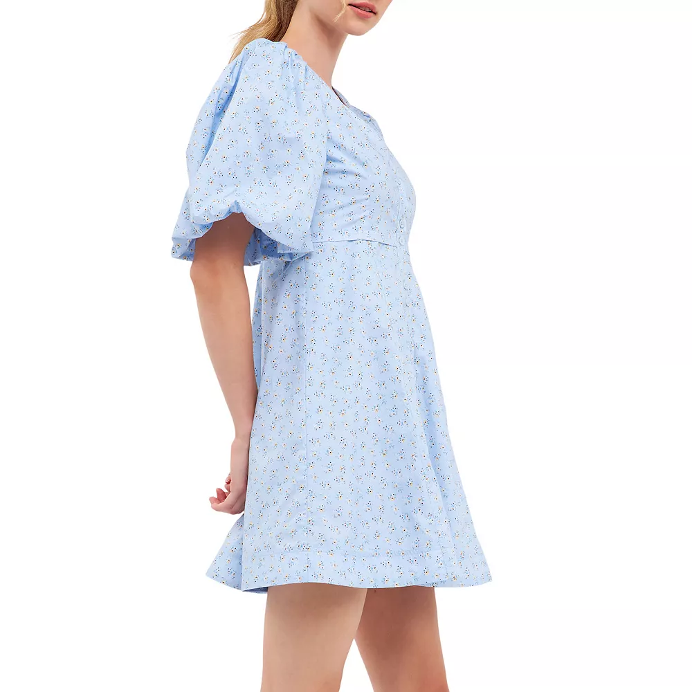 Floral Print Mini Dress with Button Detail - Image 3